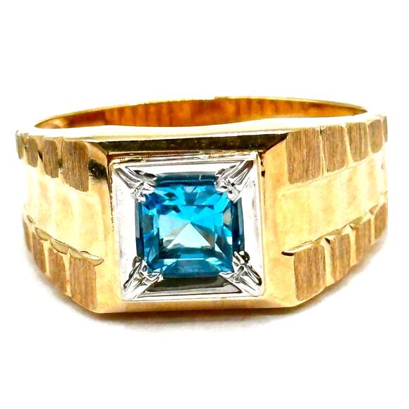 10K Yellow Gold Mens Ring with Blue stone  Size 11 - Picture 1 of 7